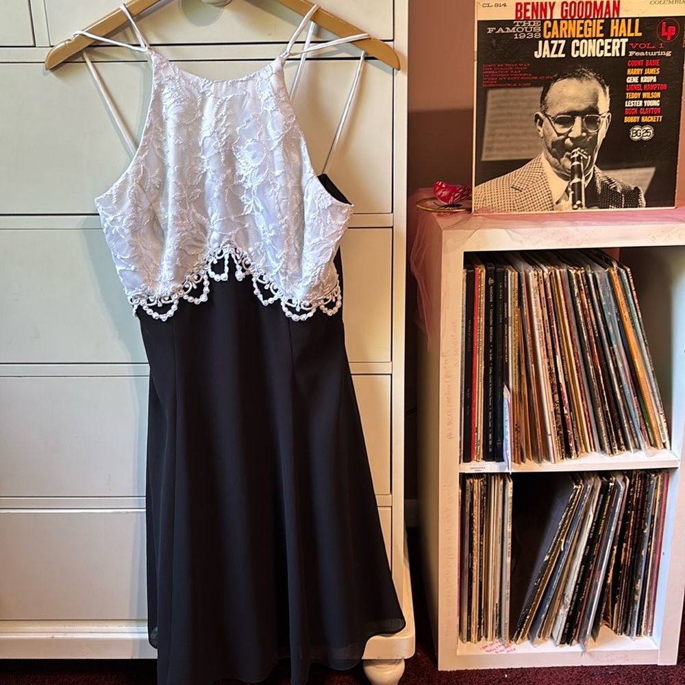 Vintage 90’s Scott McClintock USA Y2K Dress Black White Mini Short Cocktail 4 6